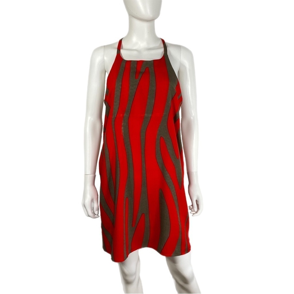 Escapada Red & Gray Zebra Striped Halter Dress